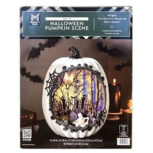 Member's Mark Pre-Lit Halloween Pumpkin Scene with Warm White LED Lights, White
